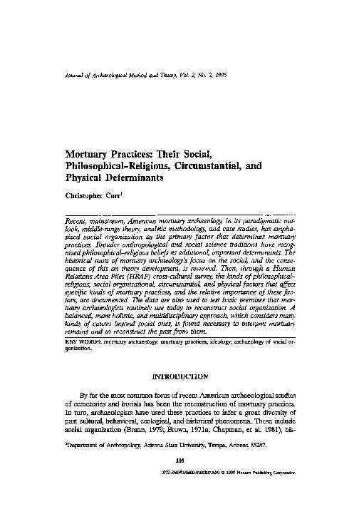 Mortuary Practices: Their Social, Philosophical-Religious, Circumstantial, and Physical Determinants_Christopher Carr