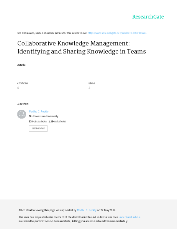 (PDF) Collaborative Knowledge Management: Identifying and Sharing ...
