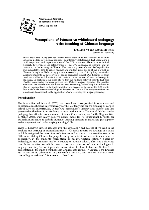 (PDF) Perceptions of interactive whiteboard pedagogy in the teaching of ...
