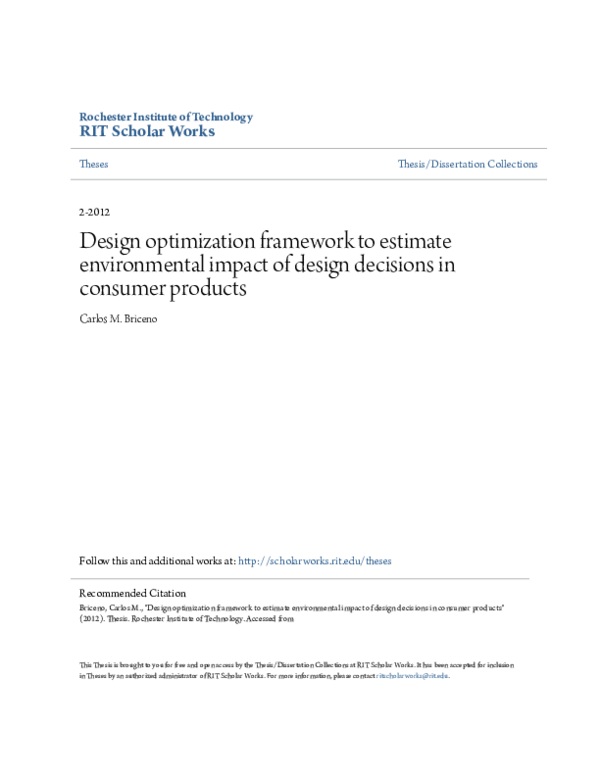 (PDF) A Design Optimization Framework to Estimate Environmental Impact ...