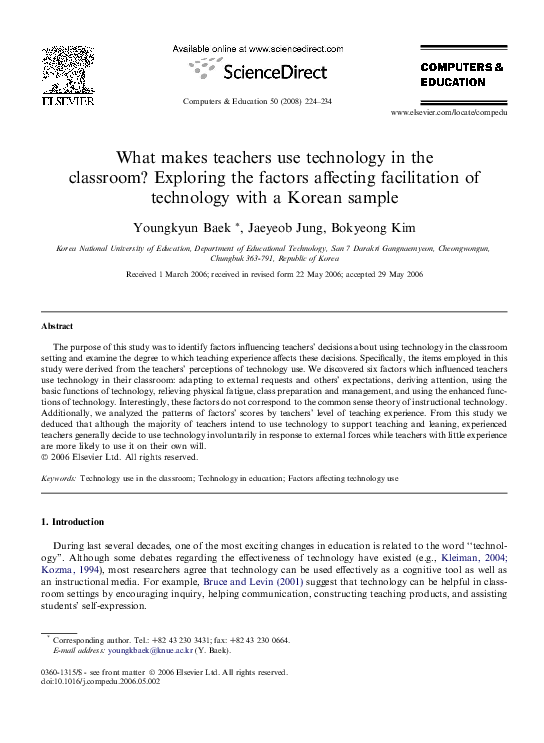 (PDF) What makes teachers use technology in the classroom? Exploring ...
