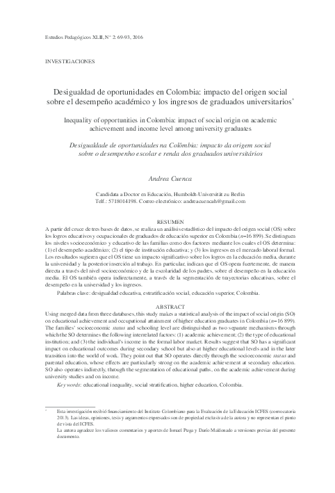 Free PDF Download - Desigualdad de oportunidades en Colombia: impacto ...