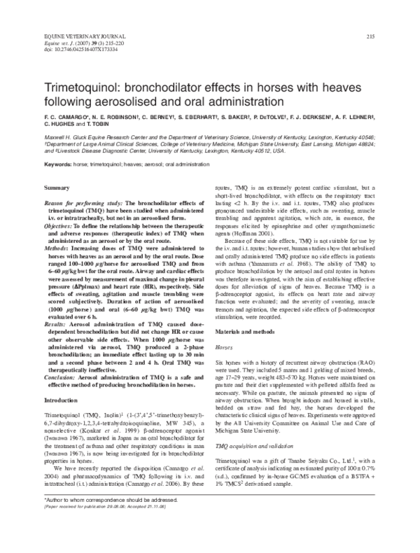(PDF) Trimetoquinol bronchodilator effects in horses with heaves