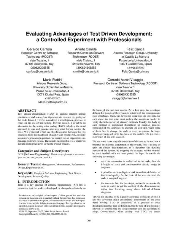(PDF) Evaluating advantages of test driven development