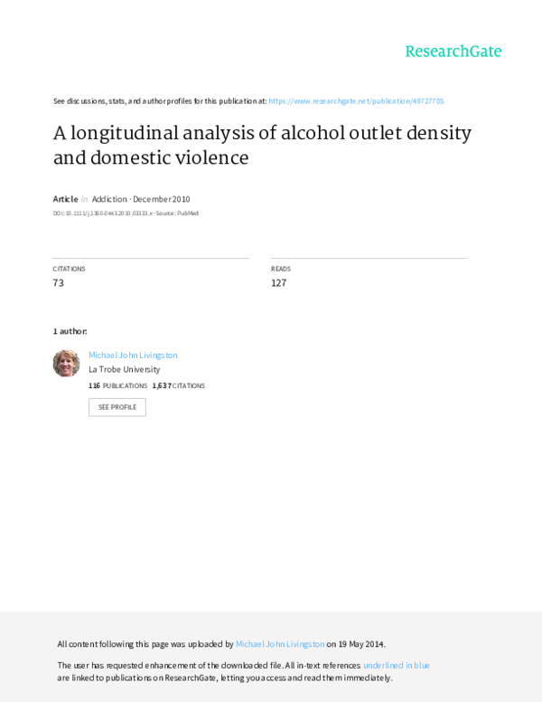(PDF) A longitudinal analysis of alcohol outlet density and assault