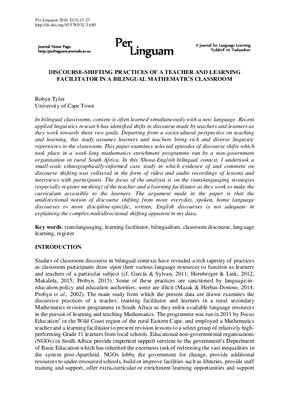 (PDF) DISCOURSE-SHIFTING PRACTICES OF A TEACHER AND LEARNING ...