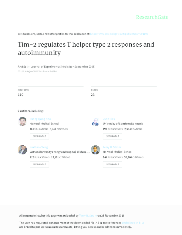(PDF) Tim-2 regulates T helper type 2 responses and autoimmunity
