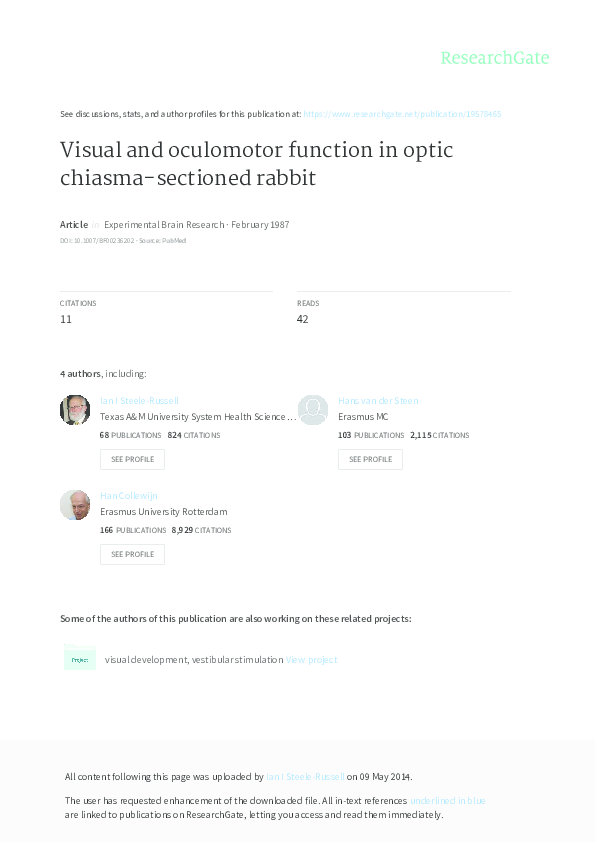 (PDF) Visual and oculomotor function in optic chiasma-sectioned rabbits
