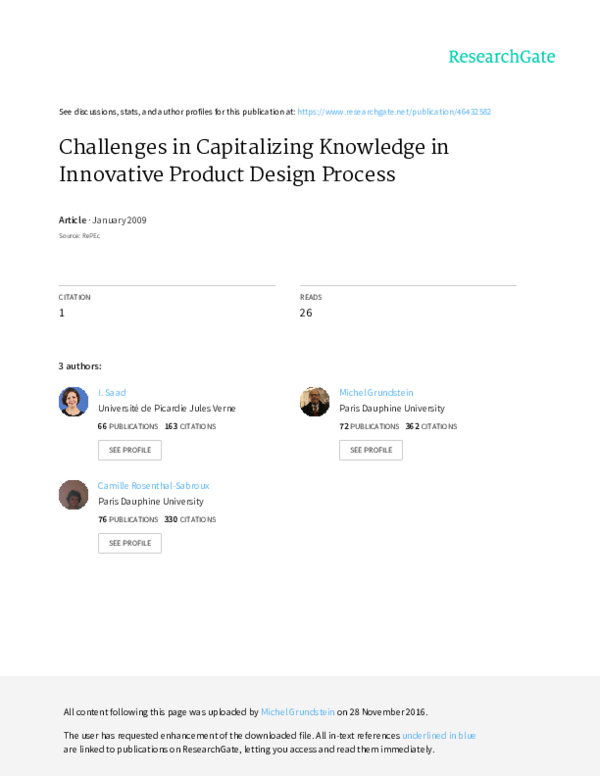 (PDF) Challenges in Capitalizing Knowledge in Innovative Product Design ...