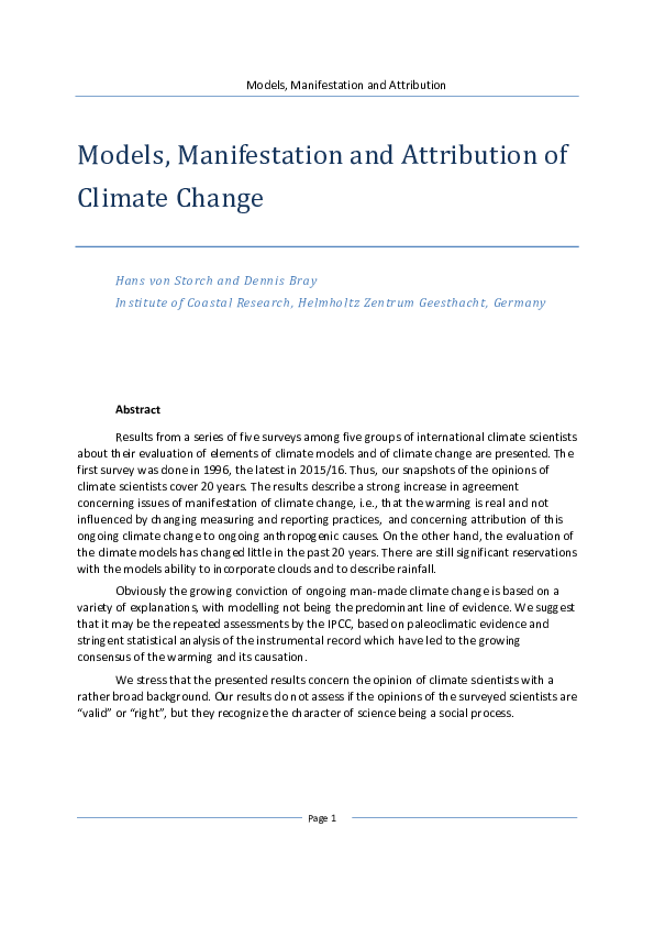 (PDF) Models, Manifestation and Attribution of Climate Change