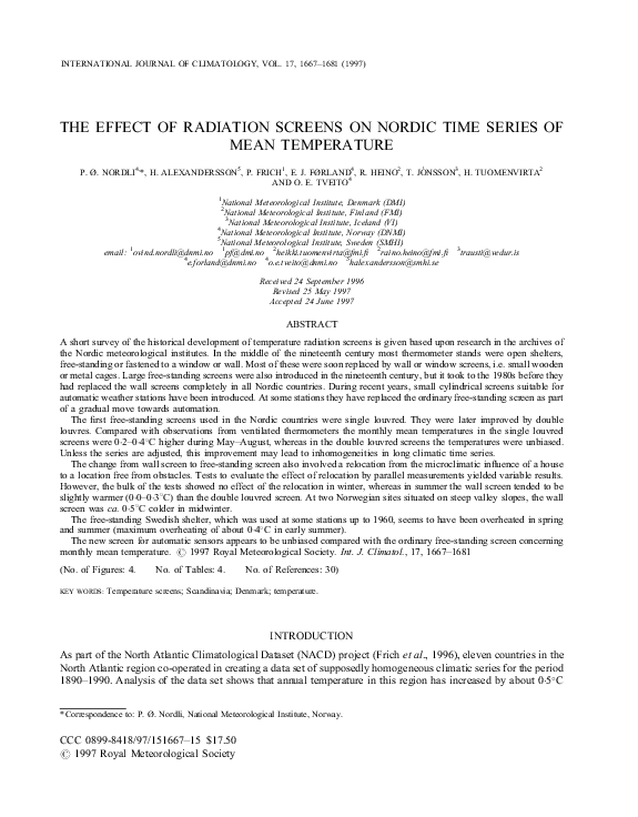 (PDF) The effect of radiation screens on Nordic time series of mean ...