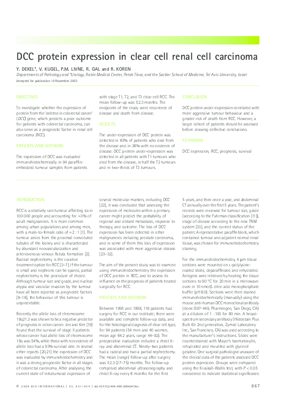 (PDF) DCC protein expression in clear cell renal cell carcinoma