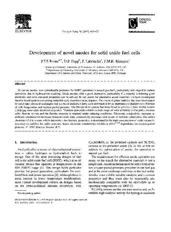 (PDF) Development of novel anodes for solid oxide fuel cells