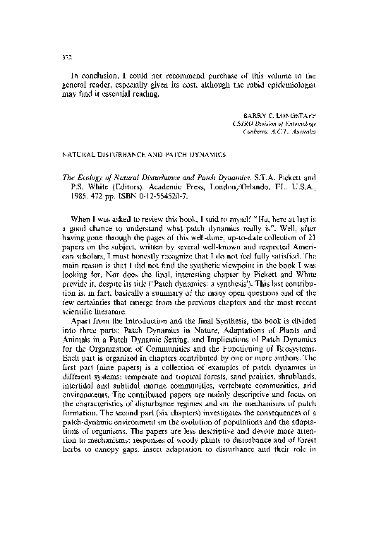 (PDF) The ecology of natural disturbance and patch dynamics Steward