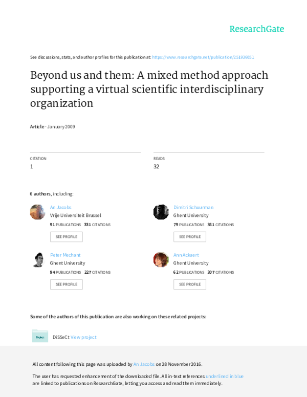 Free Pdf Beyond Us And Them A Mixed Method Approach Supporting A Virtual Scientific Interdisciplinary Organization Dimitri Schuurman Academia Edu