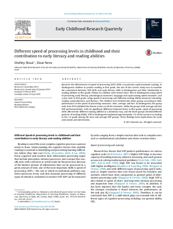 (PDF) Different speed of processing levels in childhood and their ...