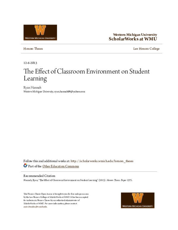 (PDF) ScholarWorks at WMU The Effect of Classroom Environment on ...