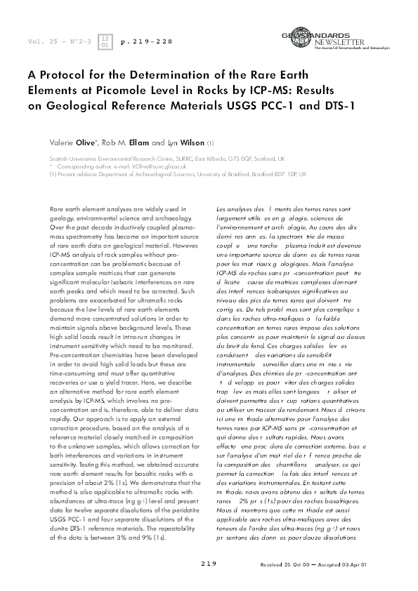 (PDF) A Protocol for the Determination of the Rare Earth Elements at ...