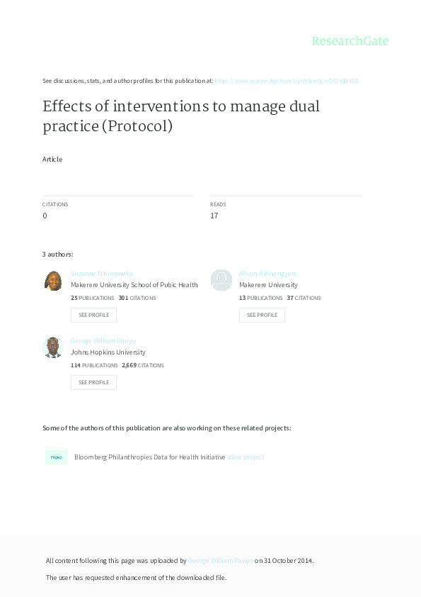 (PDF) Effects of interventions to manage dual practice
