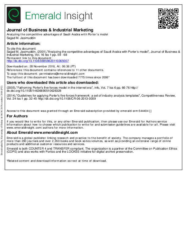  pdf analyzing the competitive advantages of saudi arabia with porter