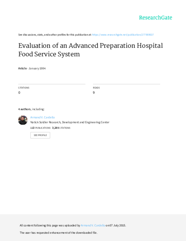 (PDF) Evaluation of an Advanced Preparation Hospital Food Service