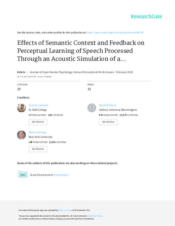 (PDF) Effects of semantic context and feedback on perceptual learning ...