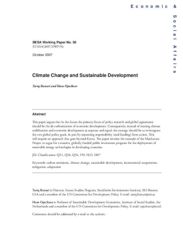 (PDF) Climate Change and Sustainable Development