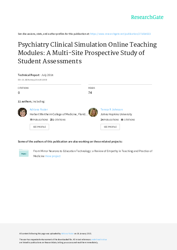 (PDF) Psychiatry Clinical Simulation Online Teaching Modules A Multi