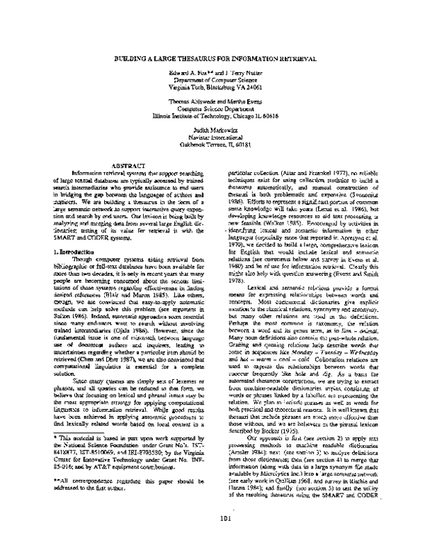 (PDF) Building a large thesaurus for information retrieval Judith