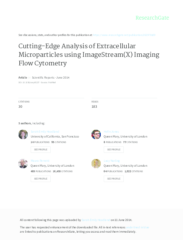 (PDF) Cutting-edge analysis of extracellular microparticles using ...