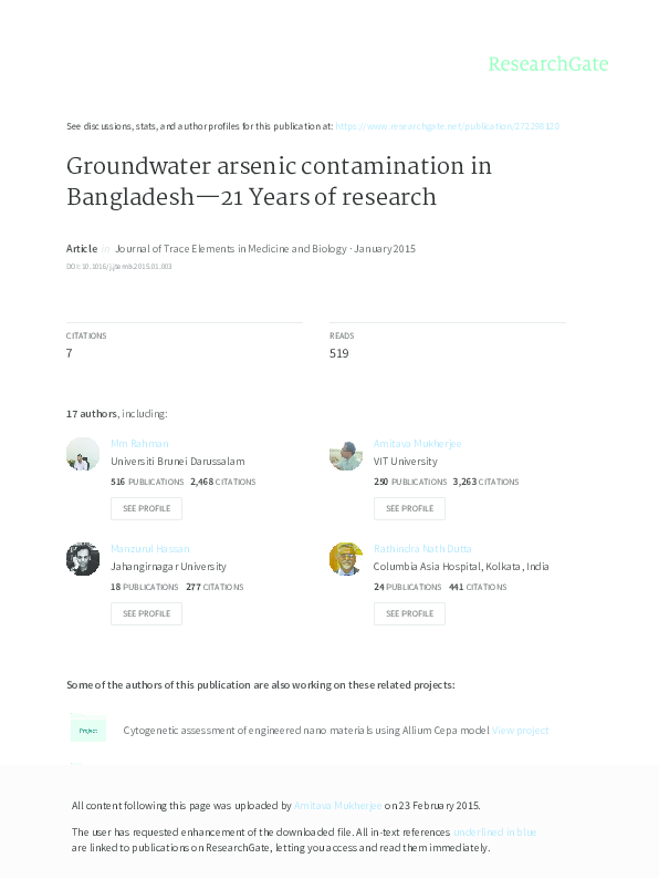 (PDF) Groundwater arsenic contamination in Bangladesh and West Bengal ...