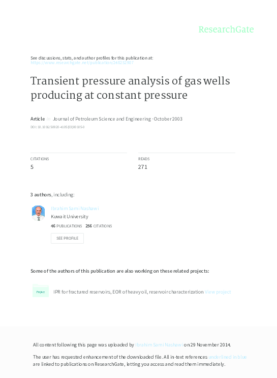 (PDF) Transient pressure analysis of gas wells producing at constant ...