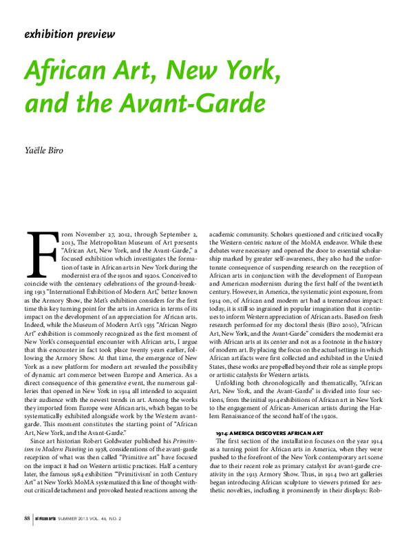 (PDF) “African Art, New York, and the AvantGarde Exhibition Preview