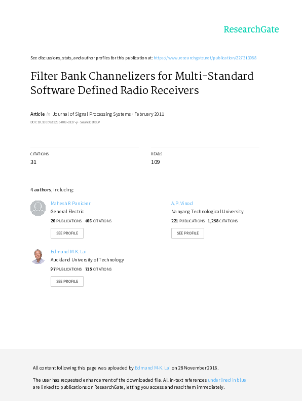 (PDF) Filter Bank Channelizers for MultiStandard Software Defined