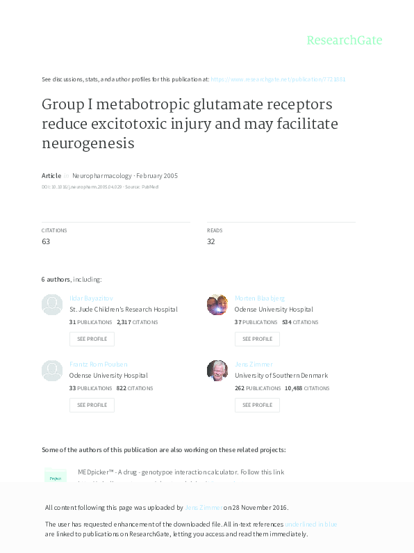 (PDF) Group I metabotropic glutamate receptors reduce excitotoxic ...