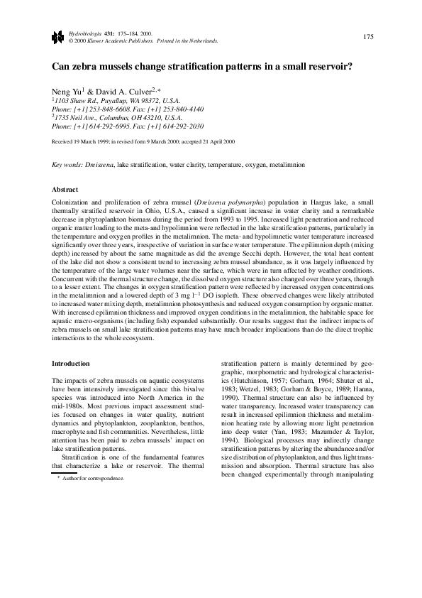 (PDF) Can zebra mussels change stratification patterns in a small