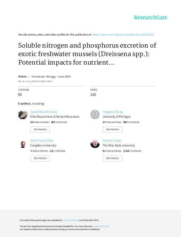 (PDF) Soluble nitrogen and phosphorus excretion of exotic freshwater