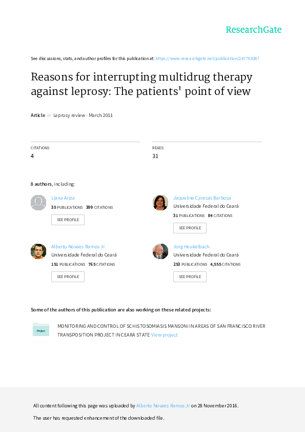 (PDF) Reasons for Interrupting Multidrug Therapy Against Leprosy The