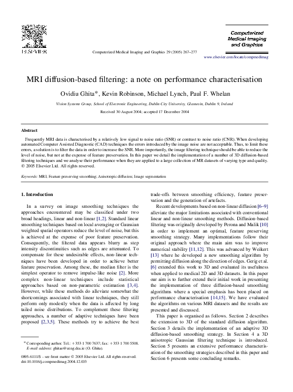 (PDF) MRI diffusion-based filtering: a note on performance characterisation