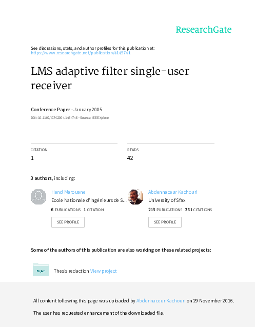 (PDF) LMS adaptive filter single-user receiver | kachouri abdennaceur ...