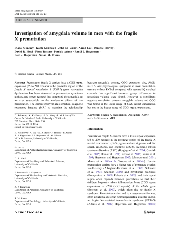 (PDF) Investigation of amygdala volume in men with the fragile X ...