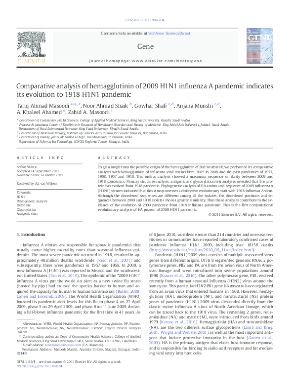 (PDF) Comparative analysis of hemagglutinin of 2009 H1N1 influenza A ...