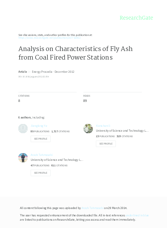 (PDF) Analysis on Characteristics of Fly Ash from Coal Fired Power Stations