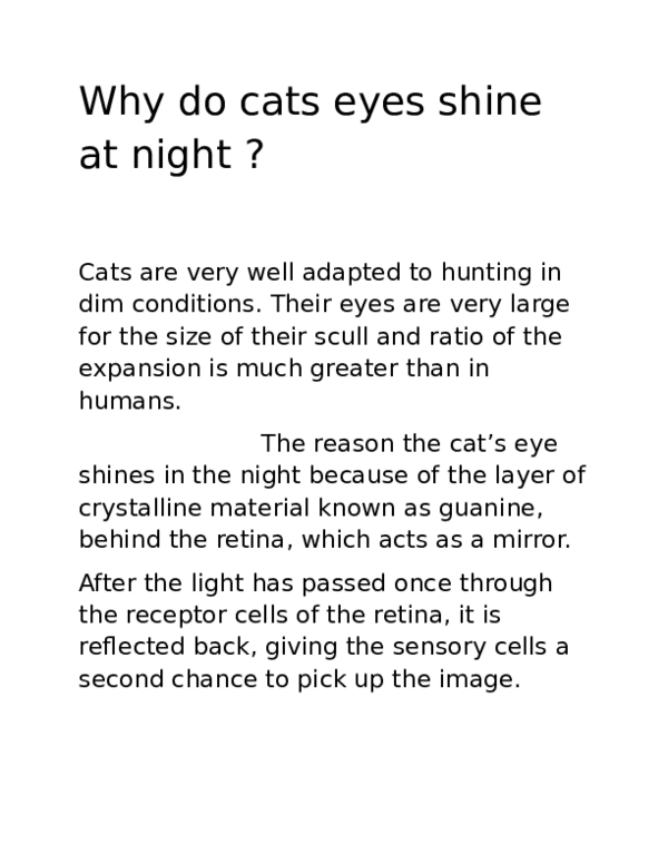 (DOC) Why do cats eyes shine at night Tee Sharma Academia.edu