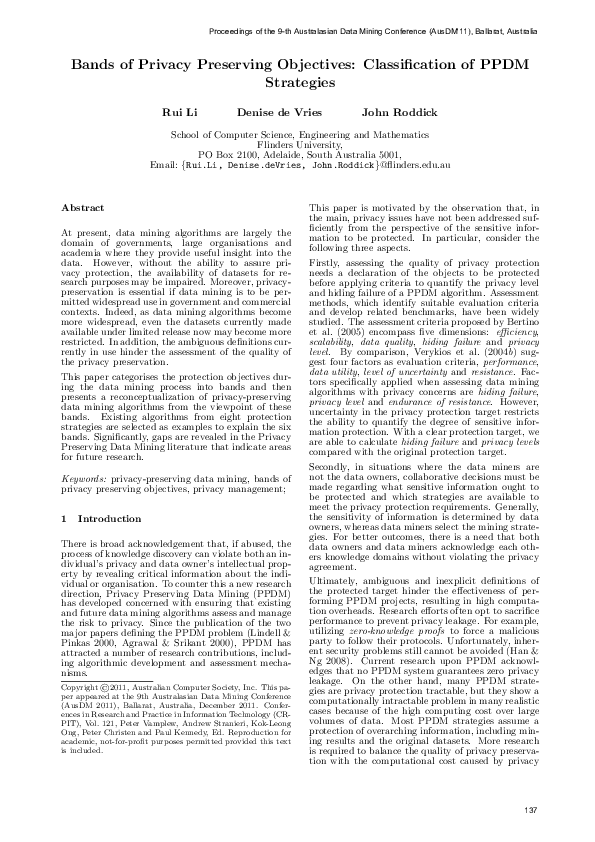 (PDF) Bands of Privacy Preserving Objectives: Classification of PPDM ...