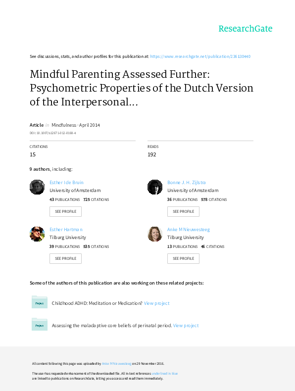 (PDF) Mindful Parenting Assessed Further: Psychometric ...