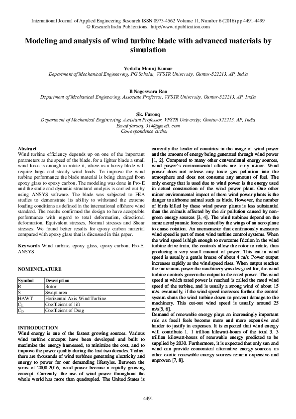(PDF) Modeling and analysis of wind turbine blade with advanced ...