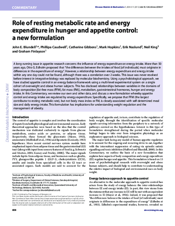 (PDF) Role of resting metabolic rate and energy expenditure in hunger ...