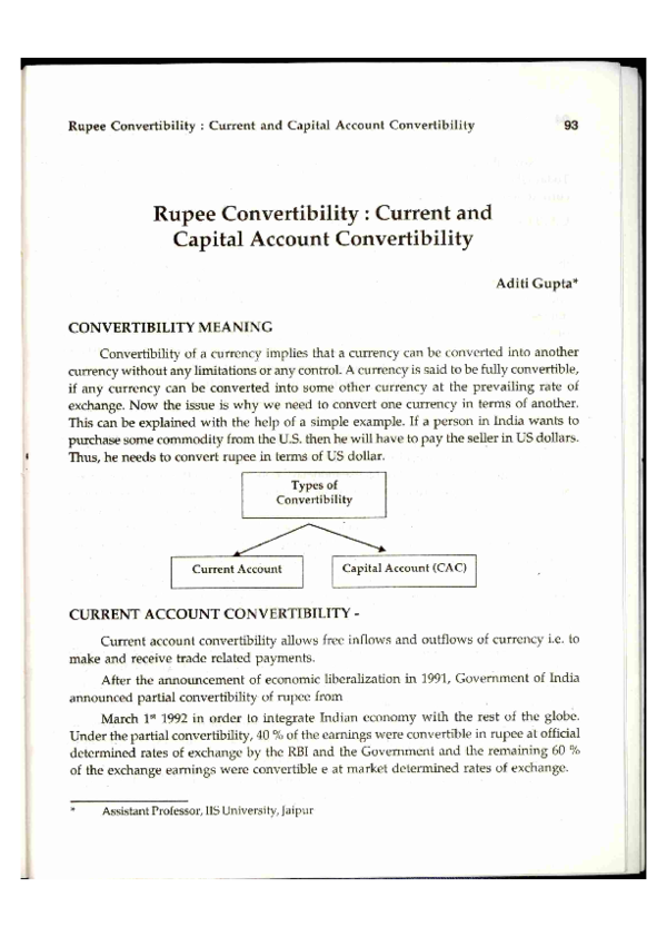 (PDF) Rupee Convertability : Current & Capital Account