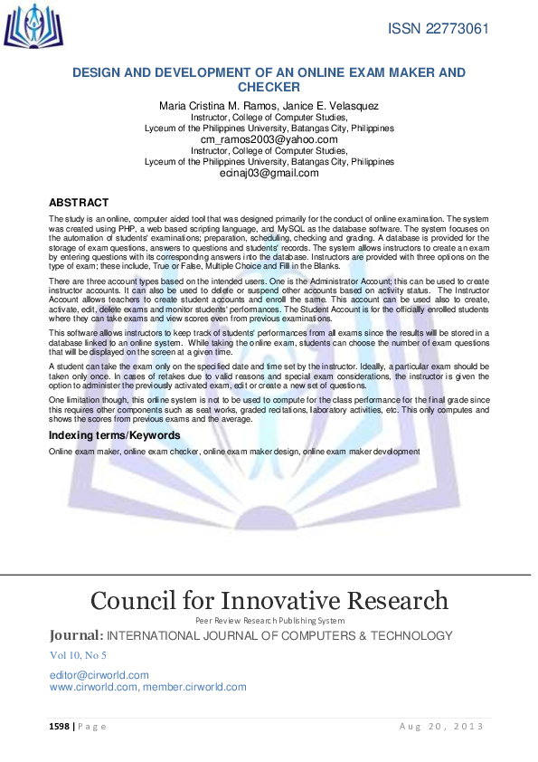 (PDF) DESIGN AND DEVELOPMENT OF AN ONLINE EXAM MAKER AND CHECKER ...